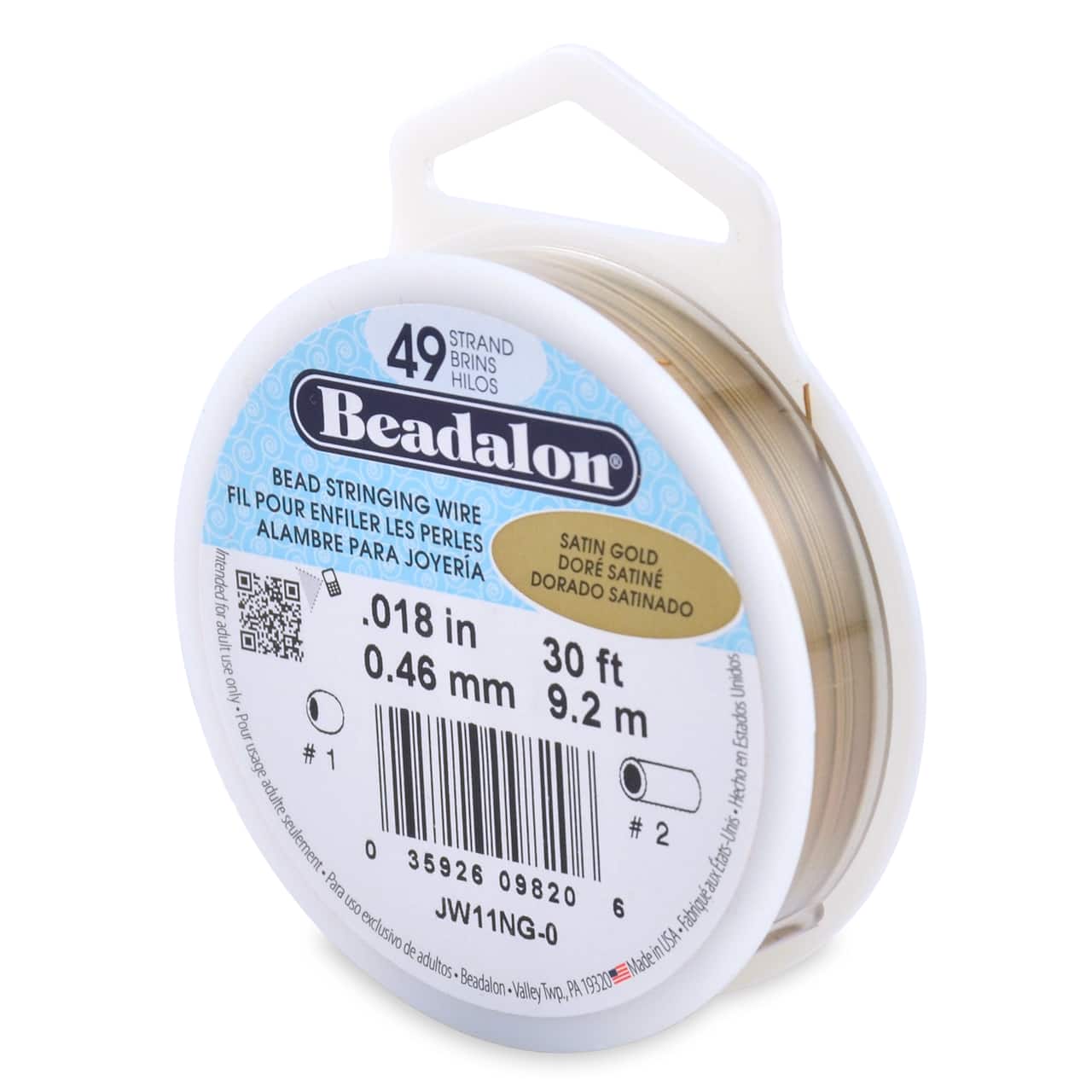 Beadalon® 0.46mm Satin Gold 49 Strand Stainless Steel Bead Stringing Wire, 30ft.